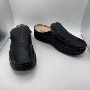 Wolky Roll-Slide Clog Women 40 Black Leather Mules Slip On Comfort Walking Shoes